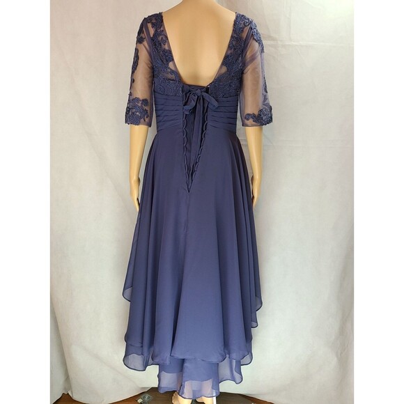 New Mother of the Bride (8) Stormy Blue Chiffon Half Sleeve Hi Lo  Maxi Dress - Picture 6 of 13